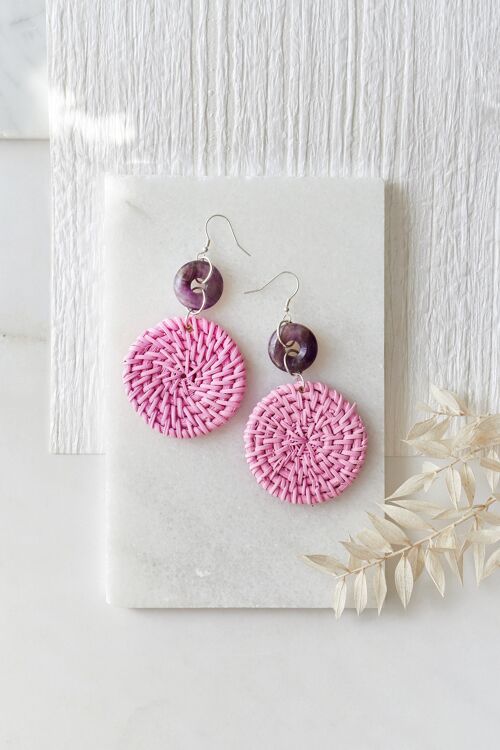 925 Sterling Silver Amethyst Purple Rattan Earrings