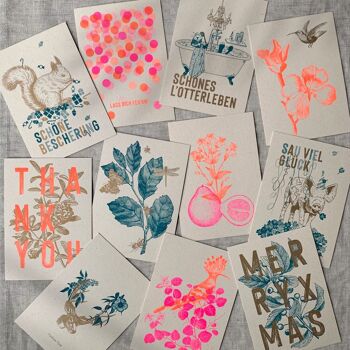 Carte postale / fleur avec colibri / papier éco / coloriage végétal 3