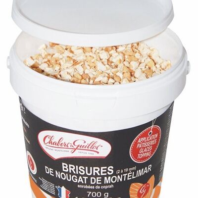 Montélimar nougat in pieces 2-5 MM ENR COPR in 2KG bucket