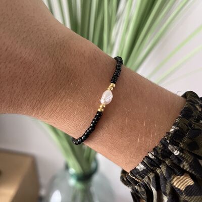 Women's bracelet in miyuki pearls and freshwater pearl adjustable size, SAYA model