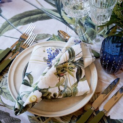 Serviette de table en lin - Jardin fleuri bleu JL