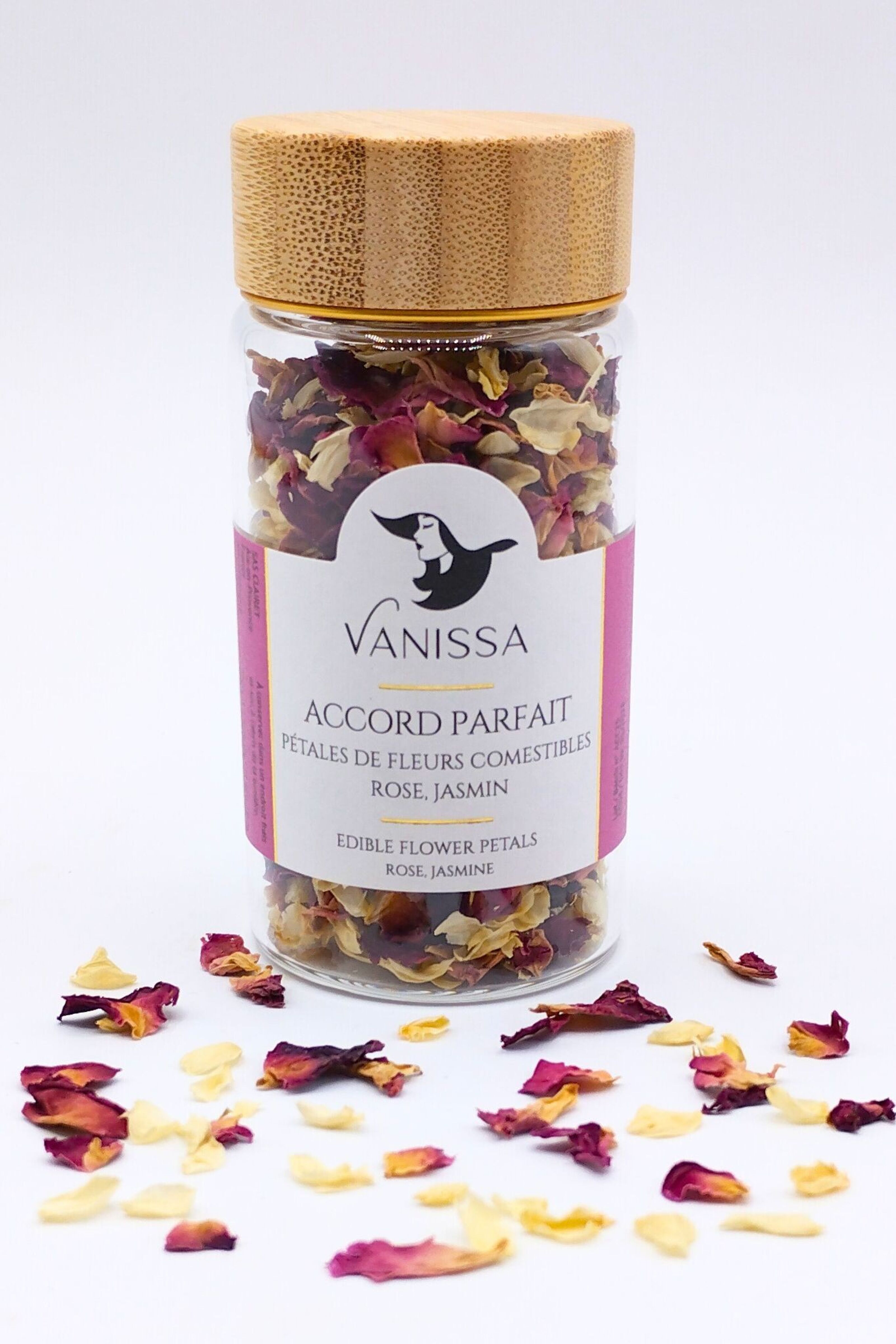 Vanissa “Accord du Moment” Edible Flower Petals: Rose, Jasmine