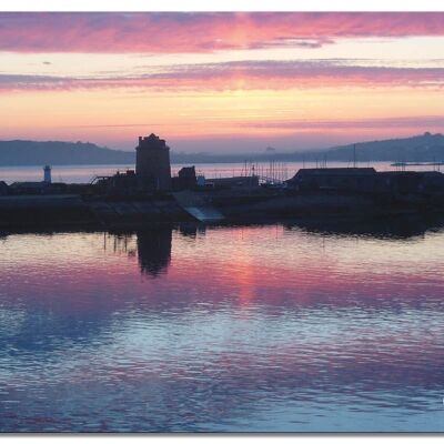 Murale: porto bretone di sera - formato orizzontale 4:3 - molte dimensioni e materiali - esclusivo motivo artistico fotografico come immagine su tela o immagine su vetro acrilico per la decorazione murale