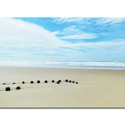 Mural: wooden pegs by the sea - landscape format 2:1 - many sizes & materials - exclusive photo art motif as a canvas picture or acrylic glass picture for wall decoration