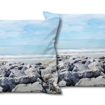 Set di cuscini decorativi con foto (2 pezzi), motivo: Sulla spiaggia di Mimizan - dimensioni: 40 x 40 cm - fodera per cuscino premium, cuscino decorativo, cuscino decorativo, cuscino fotografico, fodera per cuscino