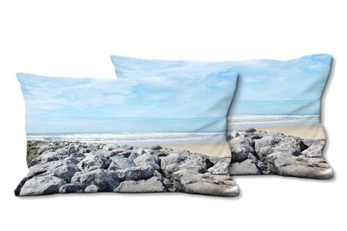 Deko-Foto-Kissen Set (2 Stk.), Motiv: Am Strand von Mimizan - Größe: 80 x 40 cm - Premium Kissenhülle, Zierkissen, Dekokissen, Fotokissen, Kissenbezug