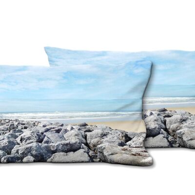 Set di cuscini decorativi con foto (2 pezzi), motivo: Sulla spiaggia di Mimizan - dimensioni: 80 x 40 cm - fodera per cuscino premium, cuscino decorativo, cuscino decorativo, cuscino fotografico, fodera per cuscino