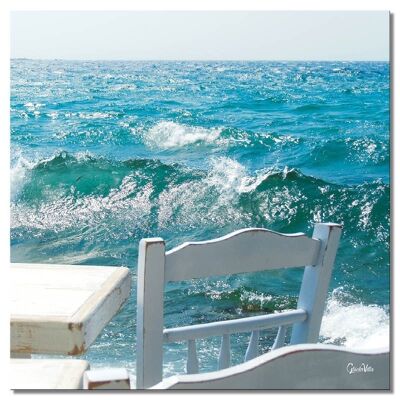 Mural: Chairs in front of the sea - square 1:1 - many sizes & materials - exclusive photo art motif as a canvas picture or acrylic glass picture for wall decoration