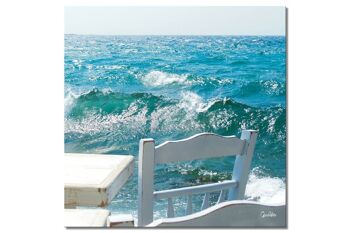 Papier peint : Chaises devant la mer - carré 1:1 - nombreuses tailles et matériaux - motif d'art photo exclusif comme image sur toile ou image en verre acrylique pour la décoration murale 1