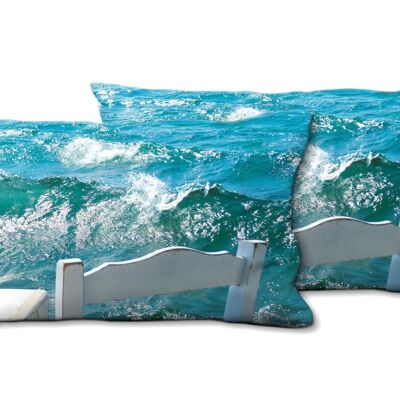 Decorative photo cushion set (2 pieces), motif: chairs in front of the sea - size: 80 x 40 cm - premium cushion cover, decorative cushion, decorative cushion, photo cushion, cushion cover