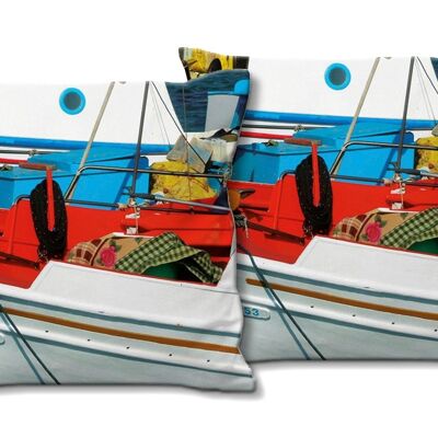 Juego de cojines decorativos con foto (2 piezas), motivo: barcos de colores - tamaño: 40 x 40 cm - funda de cojín premium, cojín decorativo, cojín decorativo, cojín fotográfico, funda de cojín