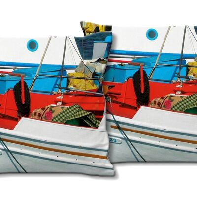 Deko-Foto-Kissen Set (2 Stk.), Motiv: Bunte Boote - Größe: 40 x 40 cm - Premium Kissenhülle, Zierkissen, Dekokissen, Fotokissen, Kissenbezug