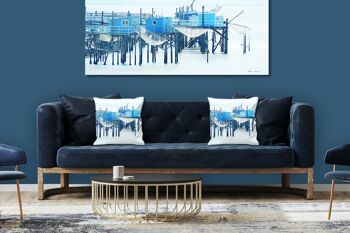 Ensemble de coussins photo décoratifs (2 pièces), motif : maisons de la jetée bleue - taille : 40 x 40 cm - housse de coussin haut de gamme, coussin décoratif, coussin décoratif, coussin photo, housse de coussin 3