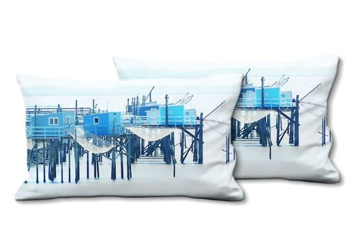 Deko-Foto-Kissen Set (2 Stk.), Motiv: Blaue Steghäuschen - Größe: 80 x 40 cm - Premium Kissenhülle, Zierkissen, Dekokissen, Fotokissen, Kissenbezug