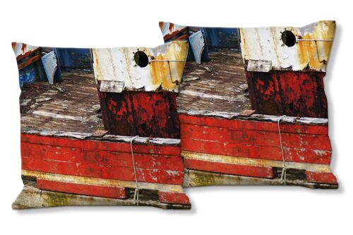 Deko-Foto-Kissen Set (2 Stk.), Motiv: Schiffswrack 1 - Größe: 40 x 40 cm - Premium Kissenhülle, Zierkissen, Dekokissen, Fotokissen, Kissenbezug