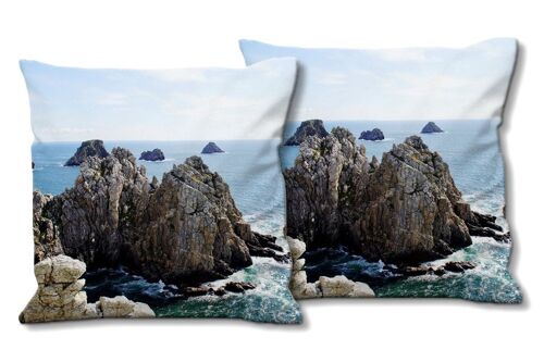 Deko-Foto-Kissen Set (2 Stk.), Motiv: Bretagne mon amour 21 - Größe: 40 x 40 cm - Premium Kissenhülle, Zierkissen, Dekokissen, Fotokissen, Kissenbezug