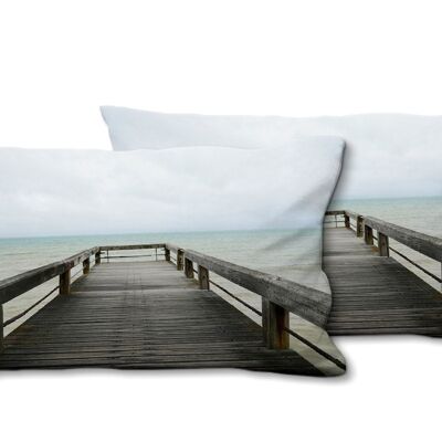 Deko-Foto-Kissen Set (2 Stk.), Motiv: Seebrücke 1 - Größe: 80 x 40 cm - Premium Kissenhülle, Zierkissen, Dekokissen, Fotokissen, Kissenbezug