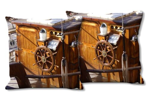 Deko-Foto-Kissen Set (2 Stk.), Motiv: Segelschiff 6 - Größe: 40 x 40 cm - Premium Kissenhülle, Zierkissen, Dekokissen, Fotokissen, Kissenbezug