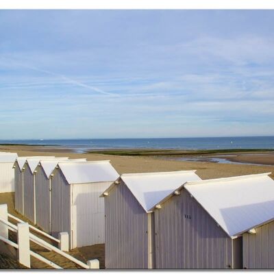 Papier peint : Cabane de plage en Normandie 6 - format paysage 4:3 - nombreuses tailles et matériaux - motif d'art photographique exclusif sous forme d'image sur toile ou d'image en verre acrylique pour la décoration murale