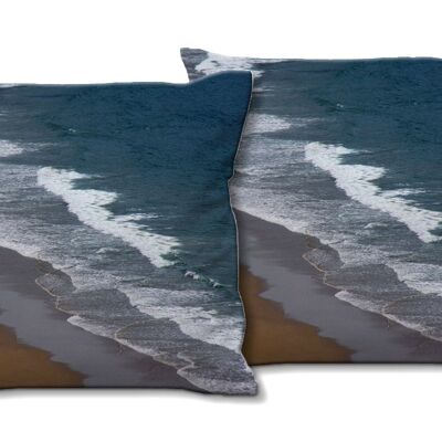 Set di cuscini decorativi con foto (2 pezzi), motivo: surf marino 1 - dimensioni: 40 x 40 cm - fodera per cuscino premium, cuscino decorativo, cuscino decorativo, cuscino fotografico, fodera per cuscino