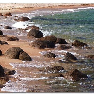 Cuadro de pared: Rocas en la playa - formato apaisado 4:3 - muchos tamaños y materiales - motivo exclusivo de arte fotográfico como cuadro de lienzo o cuadro de vidrio acrílico para la decoración de paredes