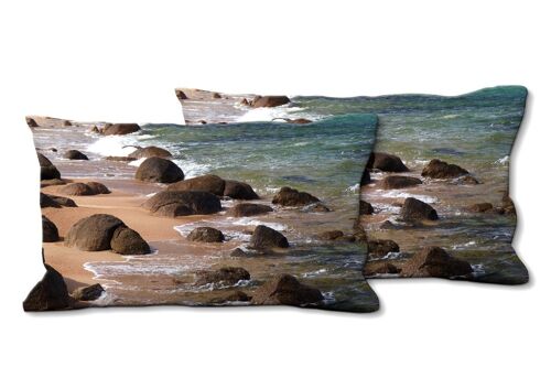 Deko-Foto-Kissen Set (2 Stk.), Motiv: Felsen am Strand - Größe: 80 x 40 cm - Premium Kissenhülle, Zierkissen, Dekokissen, Fotokissen, Kissenbezug