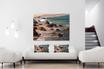 Ensemble de coussins photo décoratifs (2 pièces), motif : rochers sur la plage - taille : 80 x 40 cm - housse de coussin premium, coussin décoratif, coussin décoratif, coussin photo, housse de coussin 2
