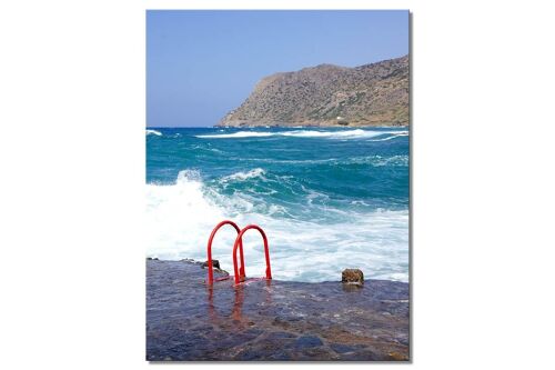 Wandbild: Kreta Rote Badeleiter - Hochformat 3:4 - viele Größen & Materialien – Exklusives Fotokunst-Motiv als Leinwandbild oder Acrylglasbild zur Wand-Dekoration