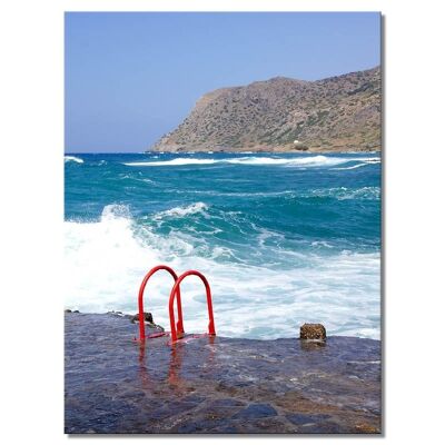 Mural: escalera de baño roja de Creta - formato de retrato 3:4 - muchos tamaños y materiales - motivo de arte fotográfico exclusivo como cuadro de lienzo o cuadro de vidrio acrílico para decoración de paredes