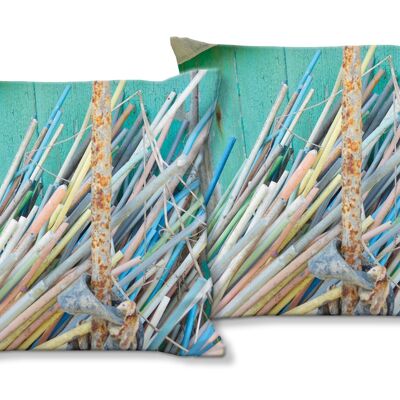 Juego de cojines decorativos con foto (2 piezas), motivo: frente a la cabaña del pescador - tamaño: 40 x 40 cm - funda de cojín premium, cojín decorativo, cojín decorativo, cojín fotográfico, funda de cojín