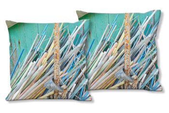 Ensemble de coussins photo décoratifs (2 pièces), motif : devant la cabane du pêcheur - taille : 40 x 40 cm - housse de coussin premium, coussin décoratif, coussin décoratif, coussin photo, housse de coussin 1