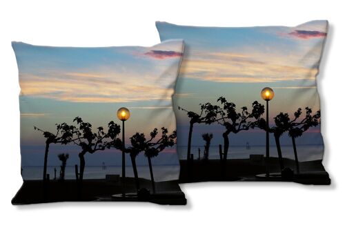 Deko-Foto-Kissen Set (2 Stk.), Motiv: Sonnenuntergang Grande Cote 2 - Größe: 40 x 40 cm - Premium Kissenhülle, Zierkissen, Dekokissen, Fotokissen, Kissenbezug