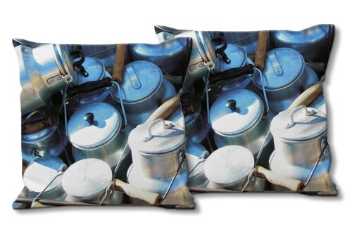 Deko-Foto-Kissen Set (2 Stk.), Motiv: Milchkannen 1 - Größe: 40 x 40 cm - Premium Kissenhülle, Zierkissen, Dekokissen, Fotokissen, Kissenbezug