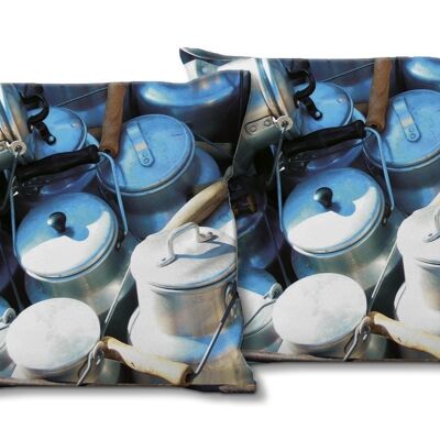 Set di cuscini decorativi con foto (2 pezzi), motivo: barattoli di latte 1 - dimensioni: 40 x 40 cm - fodera per cuscino premium, cuscino decorativo, cuscino decorativo, cuscino fotografico, fodera per cuscino