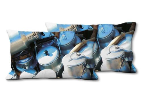 Deko-Foto-Kissen Set (2 Stk.), Motiv: Milchkannen 1 - Größe: 80 x 40 cm - Premium Kissenhülle, Zierkissen, Dekokissen, Fotokissen, Kissenbezug