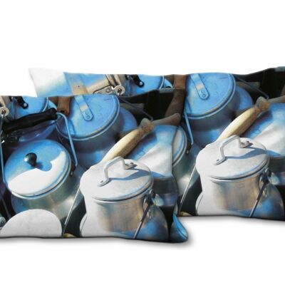 Deko-Foto-Kissen Set (2 Stk.), Motiv: Milchkannen 1 - Größe: 80 x 40 cm - Premium Kissenhülle, Zierkissen, Dekokissen, Fotokissen, Kissenbezug