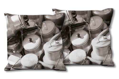 Deko-Foto-Kissen Set (2 Stk.), Motiv: Milchkannen 2 - Größe: 40 x 40 cm - Premium Kissenhülle, Zierkissen, Dekokissen, Fotokissen, Kissenbezug