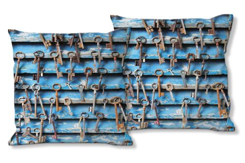 Deko-Foto-Kissen Set (2 Stk.), Motiv: Schlüssel zum Glück 2 - Größe: 40 x 40 cm - Premium Kissenhülle, Zierkissen, Dekokissen, Fotokissen, Kissenbezug