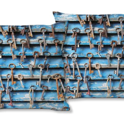 Deko-Foto-Kissen Set (2 Stk.), Motiv: Schlüssel zum Glück 2 - Größe: 40 x 40 cm - Premium Kissenhülle, Zierkissen, Dekokissen, Fotokissen, Kissenbezug