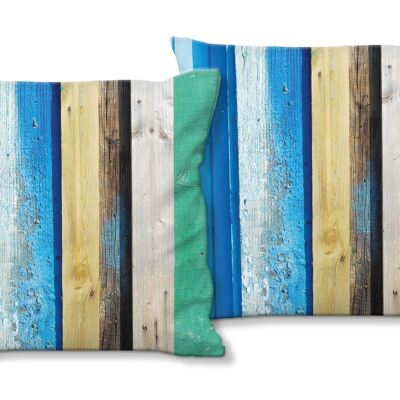 Deko-Foto-Kissen Set (2 Stk.), Motiv: bunte Holz-Bretter - Größe: 40 x 40 cm - Premium Kissenhülle, Zierkissen, Dekokissen, Fotokissen, Kissenbezug