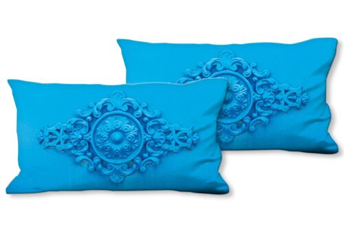 Deko-Foto-Kissen Set (2 Stk.), Motiv: Bleu - Ornamente 1 - Größe: 80 x 40 cm - Premium Kissenhülle, Zierkissen, Dekokissen, Fotokissen, Kissenbezug