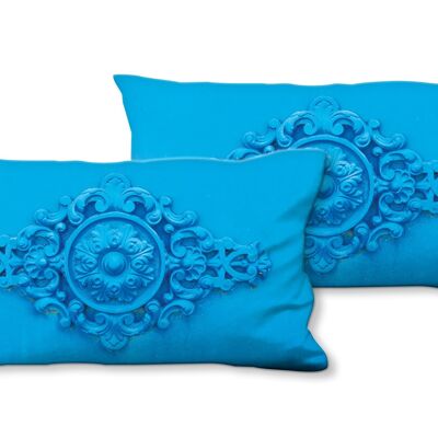 Deko-Foto-Kissen Set (2 Stk.), Motiv: Bleu - Ornamente 1 - Größe: 80 x 40 cm - Premium Kissenhülle, Zierkissen, Dekokissen, Fotokissen, Kissenbezug