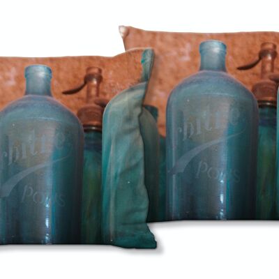Set di cuscini decorativi con foto (2 pezzi), motivo: bottiglie e bottiglie - dimensioni: 40 x 40 cm - fodera per cuscino premium, cuscino decorativo, cuscino decorativo, cuscino fotografico, fodera per cuscino