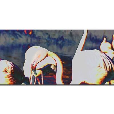 Carta da parati: fenicotteri - paesaggio panoramico 3:1 - molte dimensioni e materiali - esclusivo motivo artistico fotografico come immagine su tela o immagine su vetro acrilico per la decorazione della parete