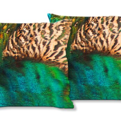 Ensemble de coussins photo décoratifs (2 pièces), motif : Le beau paon 2 - taille : 40 x 40 cm - housse de coussin premium, coussin décoratif, coussin décoratif, coussin photo, housse de coussin