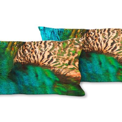 Decorative photo cushion set (2 pieces), motif: The beautiful peacock 2 - size: 80 x 40 cm - premium cushion cover, decorative cushion, decorative cushion, photo cushion, cushion cover
