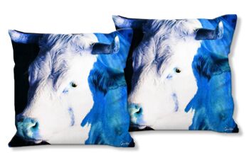 Ensemble de coussins photo décoratifs (2 pièces), motif : La vache bleue - taille : 40 x 40 cm - housse de coussin premium, coussin déco, coussin déco, coussin photo, housse de coussin 1