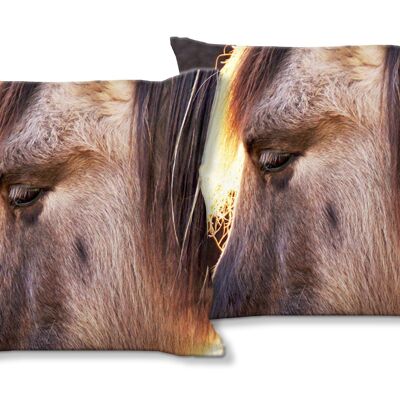 Juego de cojines decorativos con foto (2 piezas), motivo: caballo salvaje 1 - tamaño: 40 x 40 cm - funda de cojín premium, cojín decorativo, cojín decorativo, cojín fotográfico, funda de cojín