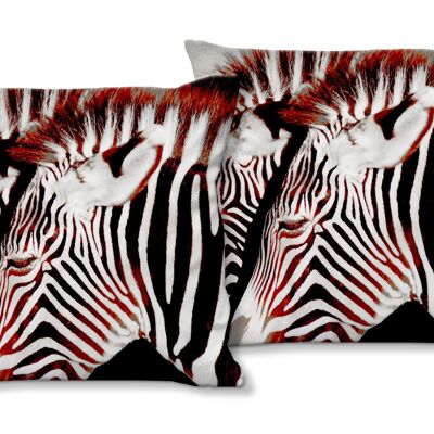 Set di cuscini decorativi con foto (2 pezzi), motivo: zebra love 1 - dimensioni: 40 x 40 cm - fodera per cuscino premium, cuscino decorativo, cuscino decorativo, cuscino fotografico, fodera per cuscino