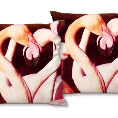 Deko-Foto-Kissen Set (2 Stk.), Motiv: Flamingos in Love - Größe: 40 x 40 cm - Premium Kissenhülle, Zierkissen, Dekokissen, Fotokissen, Kissenbezug